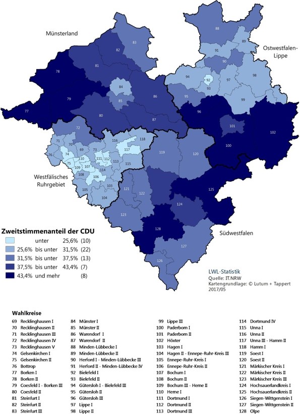 Zweitstimmenanteil der CDU nach Wahlkreisen