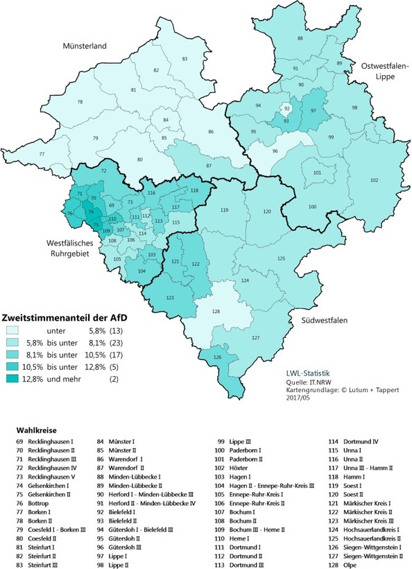 Zweitstimmenanteil der AfD nach Wahlkreisen