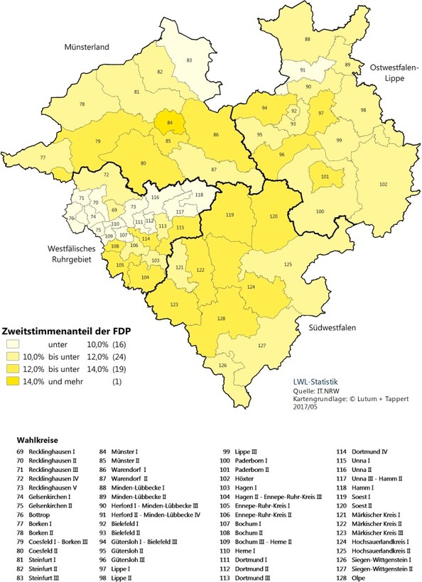 Zweitstimmenanteil der FDP nach Wahlkreisen
