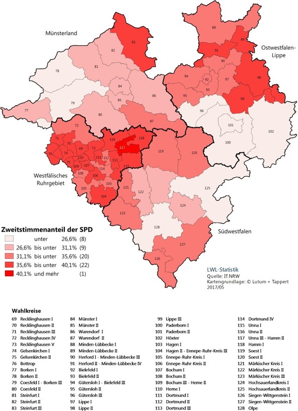 Zweitstimmenanteil der SPD nach Wahlkreisen